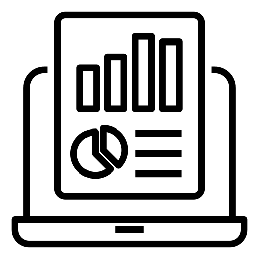 Modern black-and-white vector icon of a line chart on a clipboard, representing analytics and reporting for business use.
