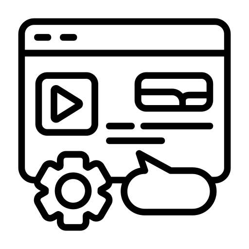 Flat-style black-and-white icon of a document with text lines and a pencil, symbolizing content development and writing.
