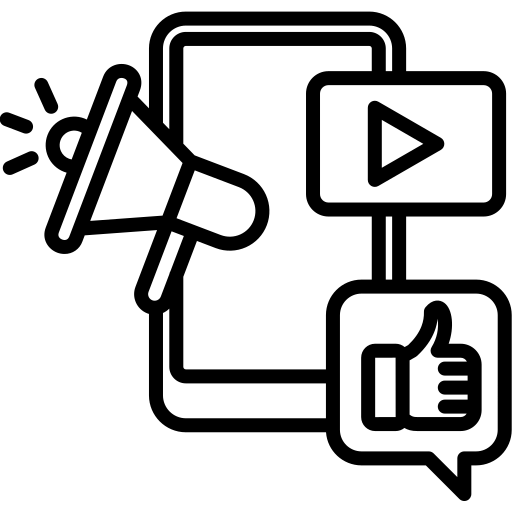 A smartphone displaying a megaphone and thumbs up icon, symbolizing communication and positive feedback. Digital Marketing Freelancer in Kunnamkulam.